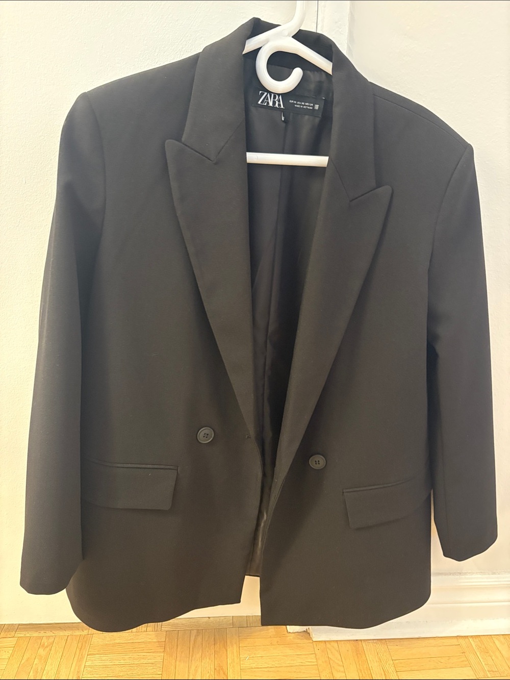 ZARA Oversize Double-Breasted Blazer Black XS β Worn Once